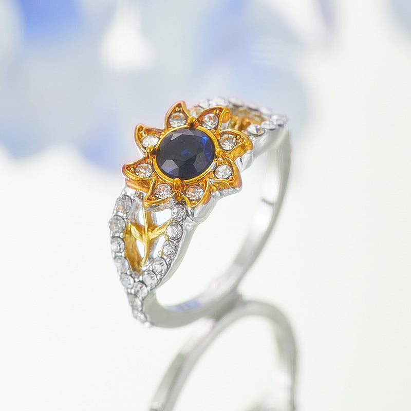 Retro Sunflower Ring Inlaid With Zircon