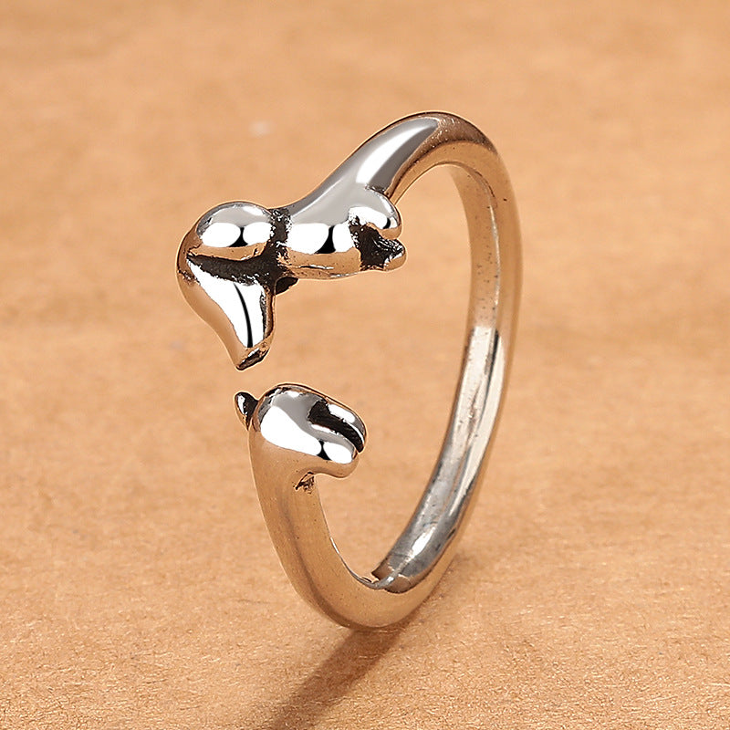 Creative Instagram Style Small Dachshund Ring For Women With Vintage Craft