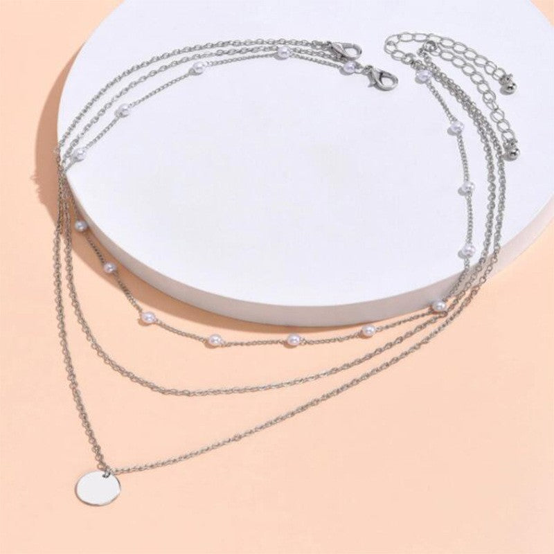 Womens Retro Alloy Layered Clavicle Necklace