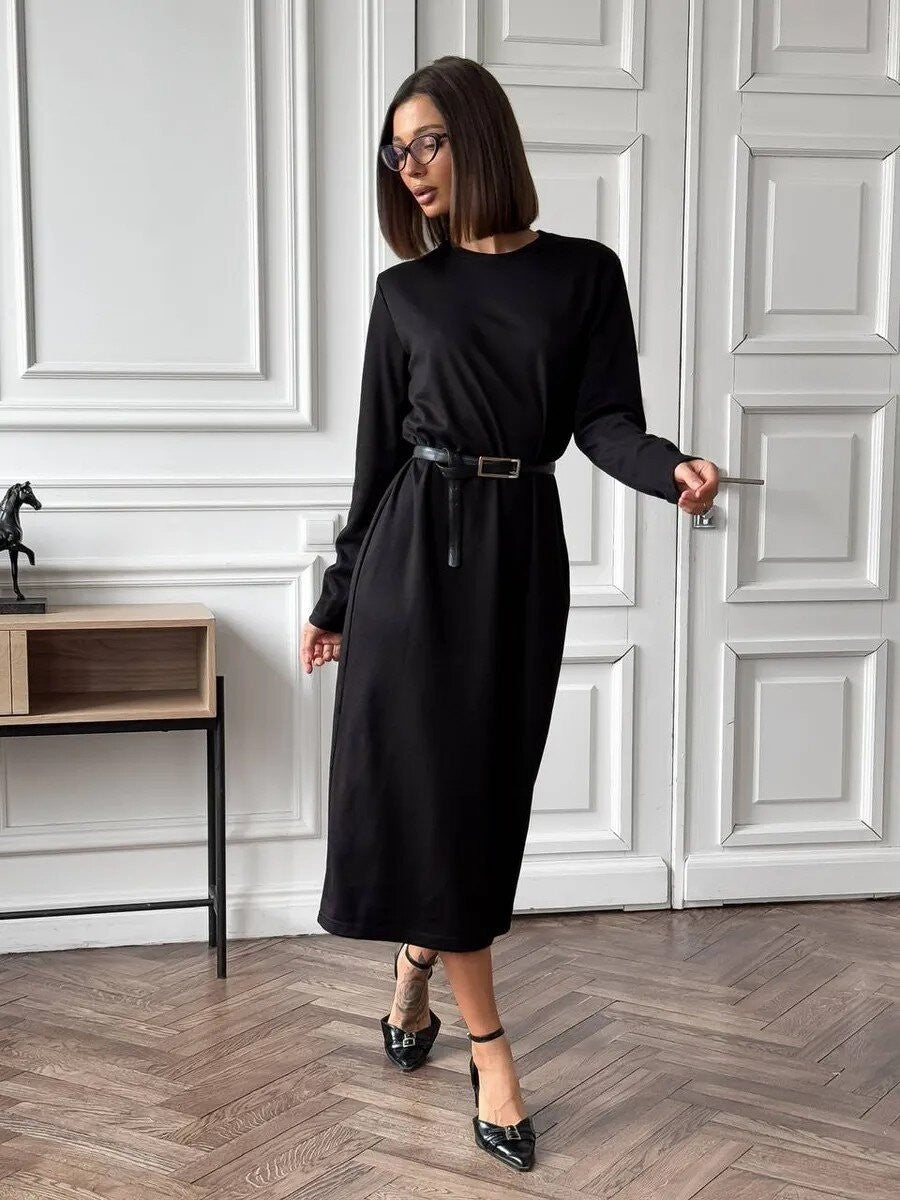 Fashionable Long-sleeved Hip Skirt With Draped Detailing