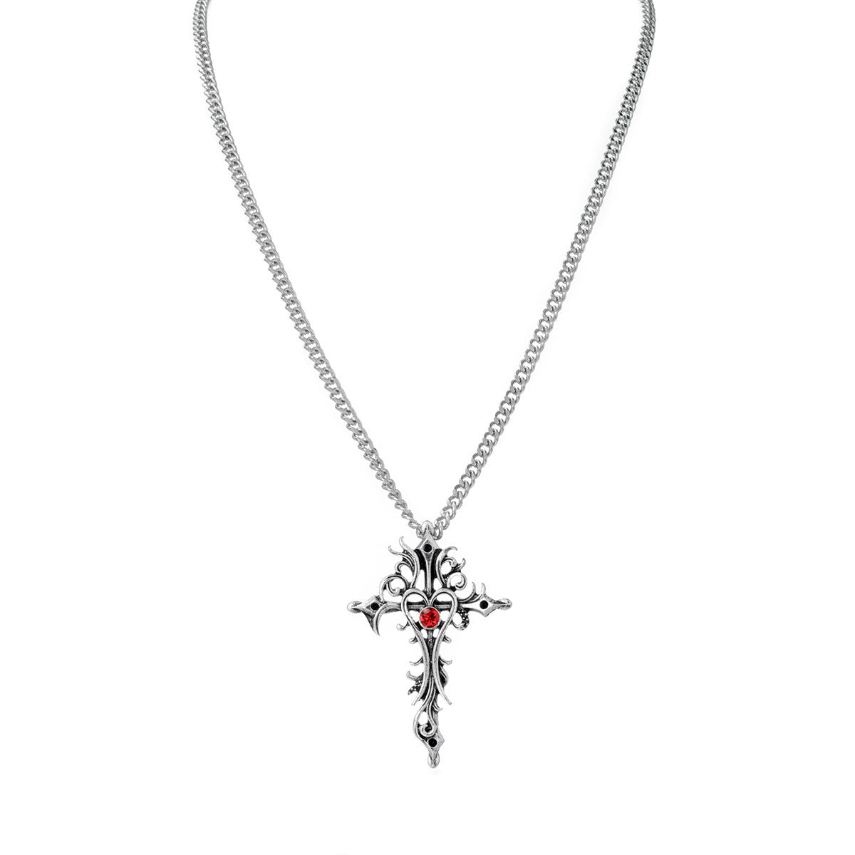 Heart-shaped Skull Alloy Cross Pendant Necklace