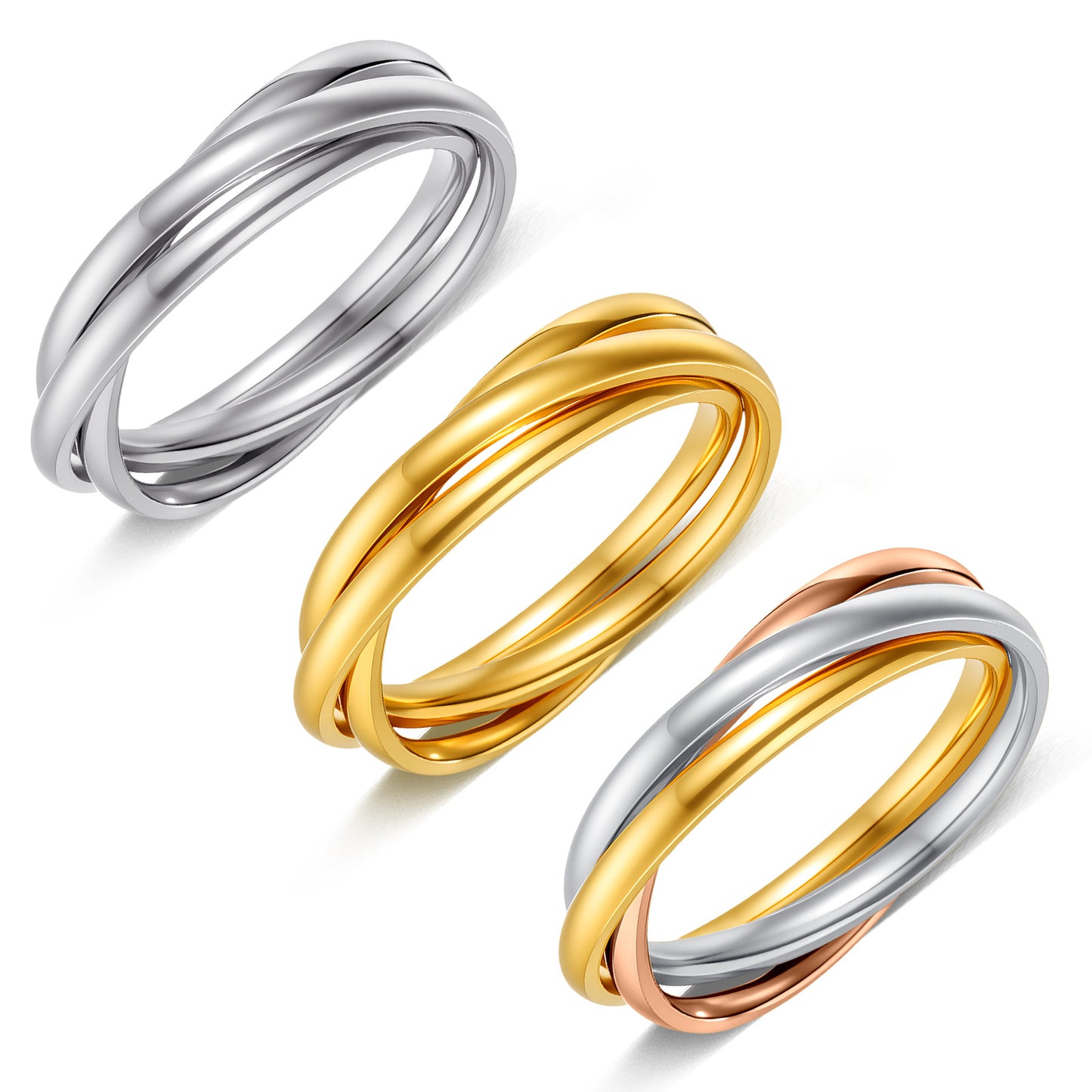 Tri-Link Creative Ring In Titanium Steel For Women