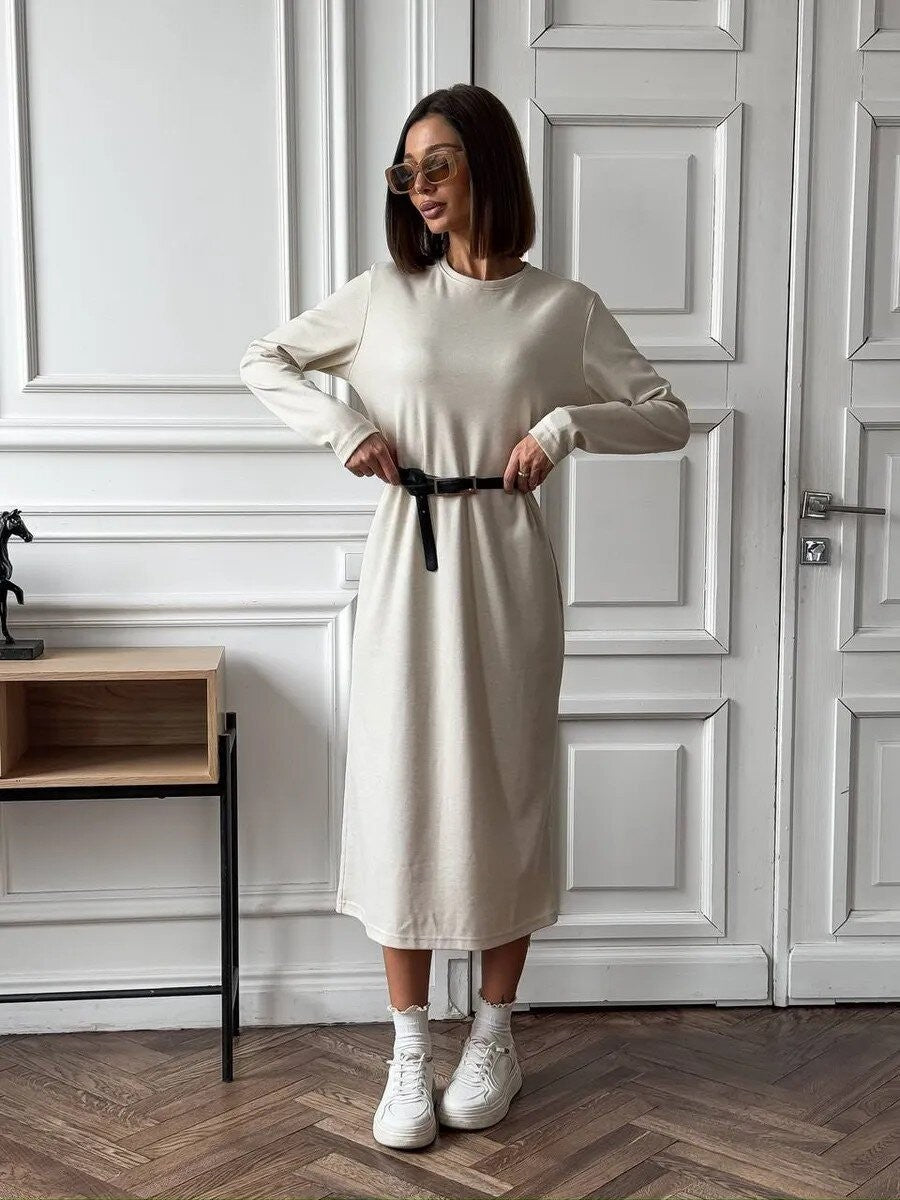 Fashionable Long-sleeved Hip Skirt With Draped Detailing