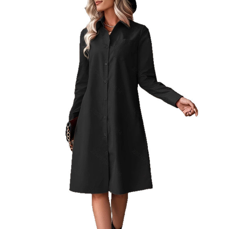 New Drawstring Waist Slimming Lapel Shirt Dress