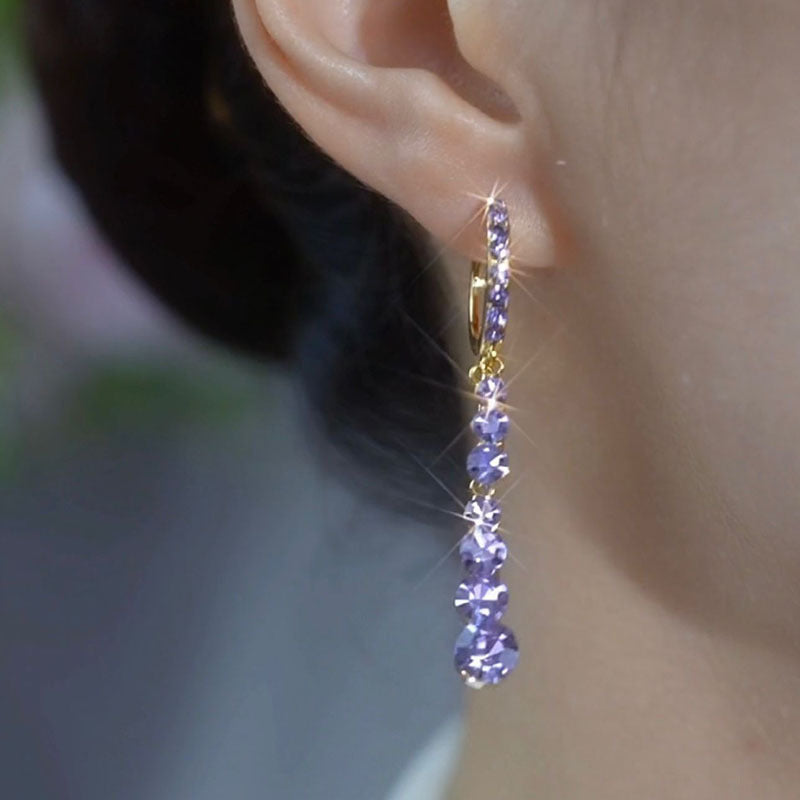 Temperament Long Purple Full Diamond Tassel Ear Clips