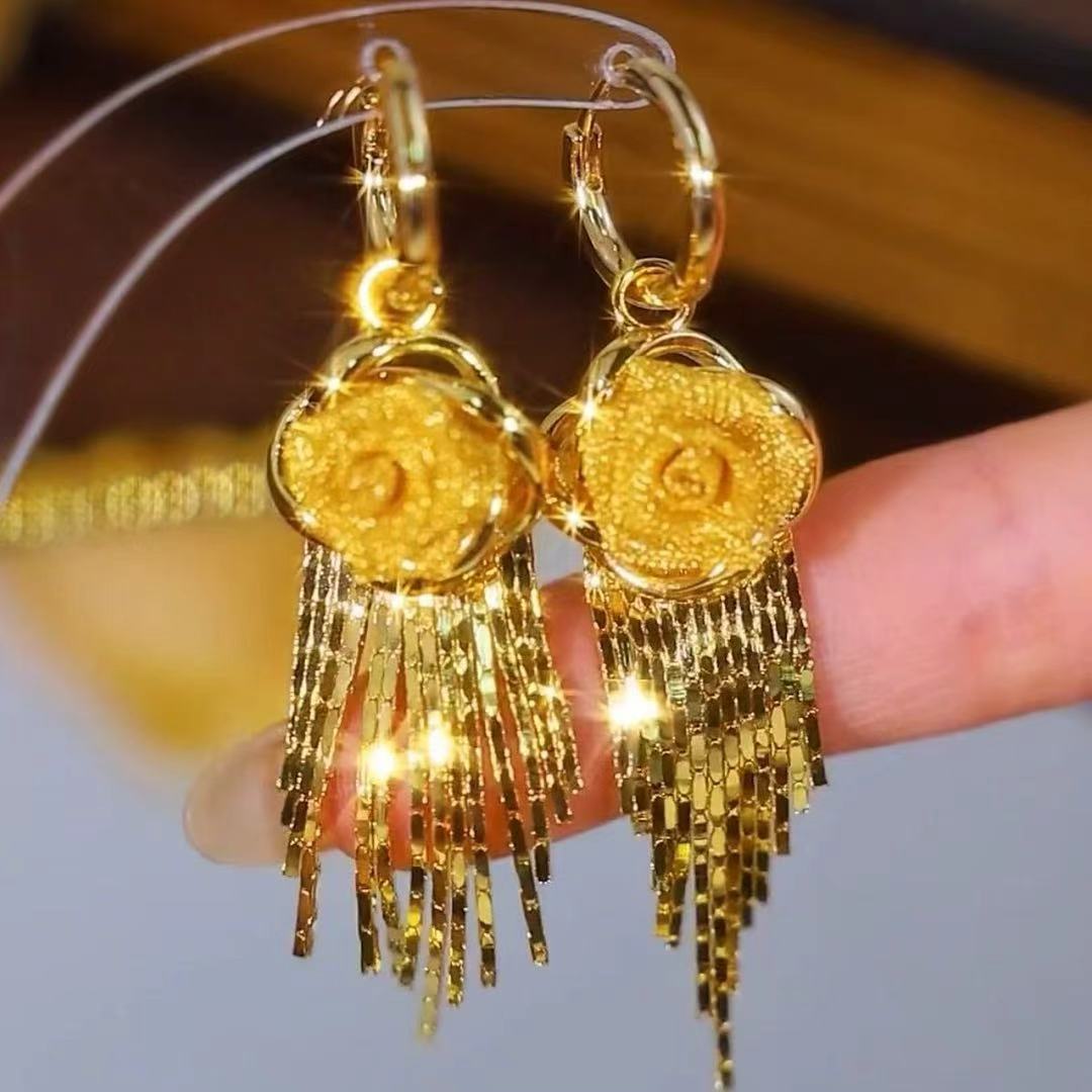 Golden Rose Waterfall Tassel Earrings