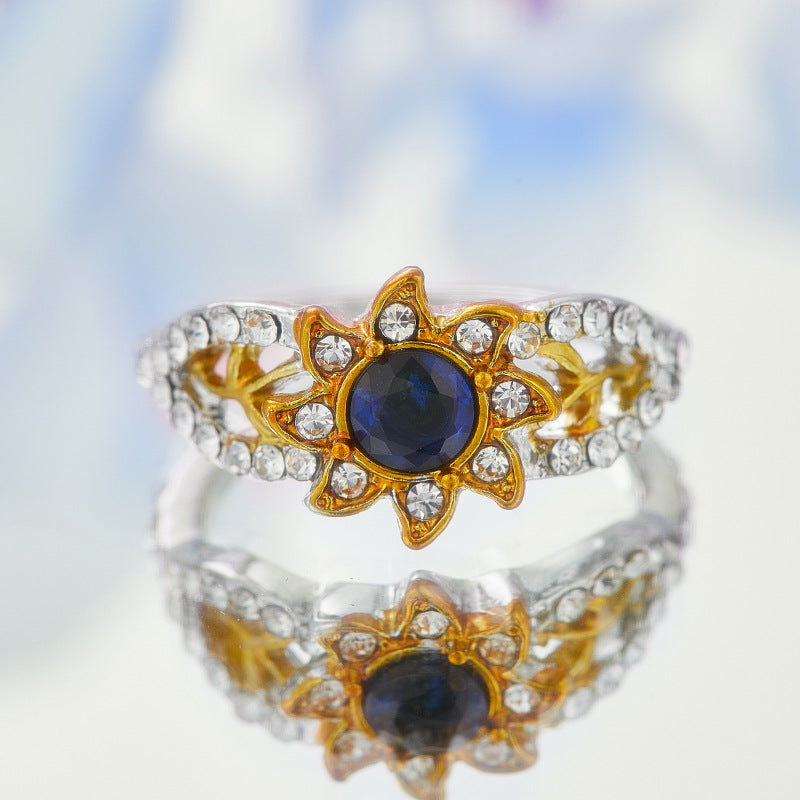 Retro Sunflower Ring Inlaid With Zircon