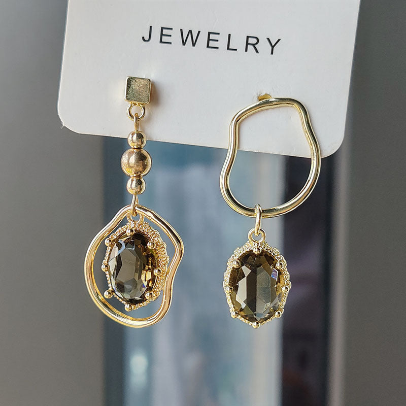 Women's Asymmetrical Amber Crystal Statement Earrings