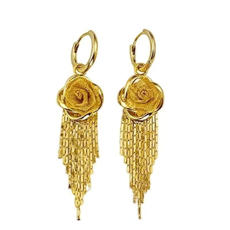 Golden Rose Waterfall Tassel Earrings