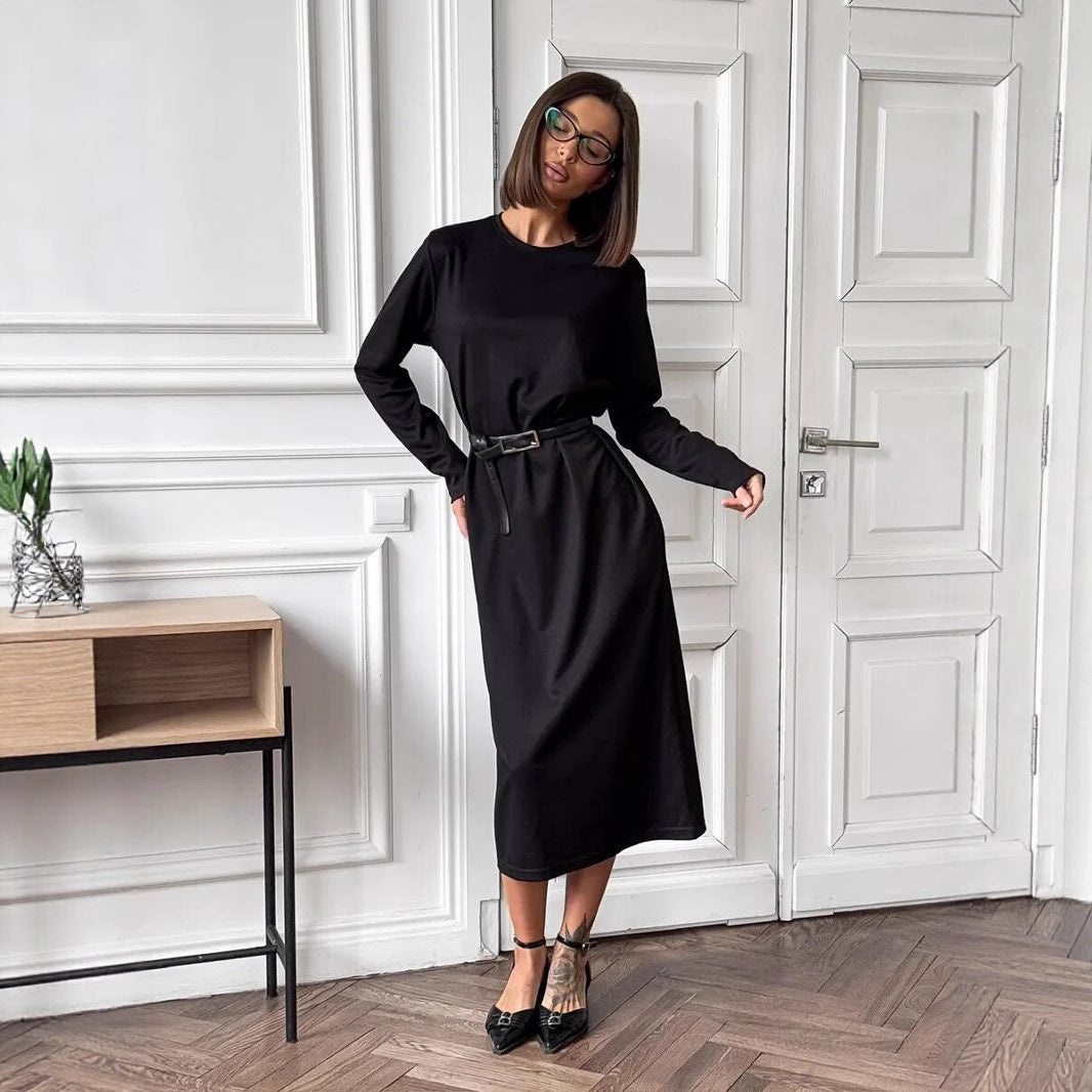 Fashionable Long-sleeved Hip Skirt With Draped Detailing