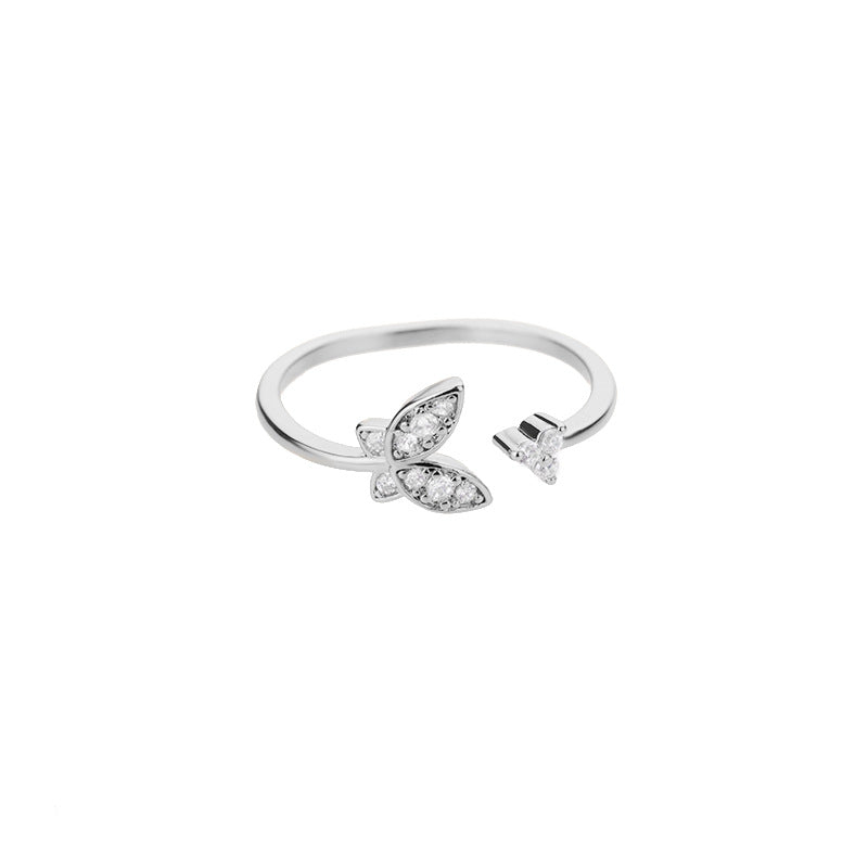 Personality Zircon Butterfly Ring Exquisite Three-dimensional Ring Adjustable Ring Open Ring Women