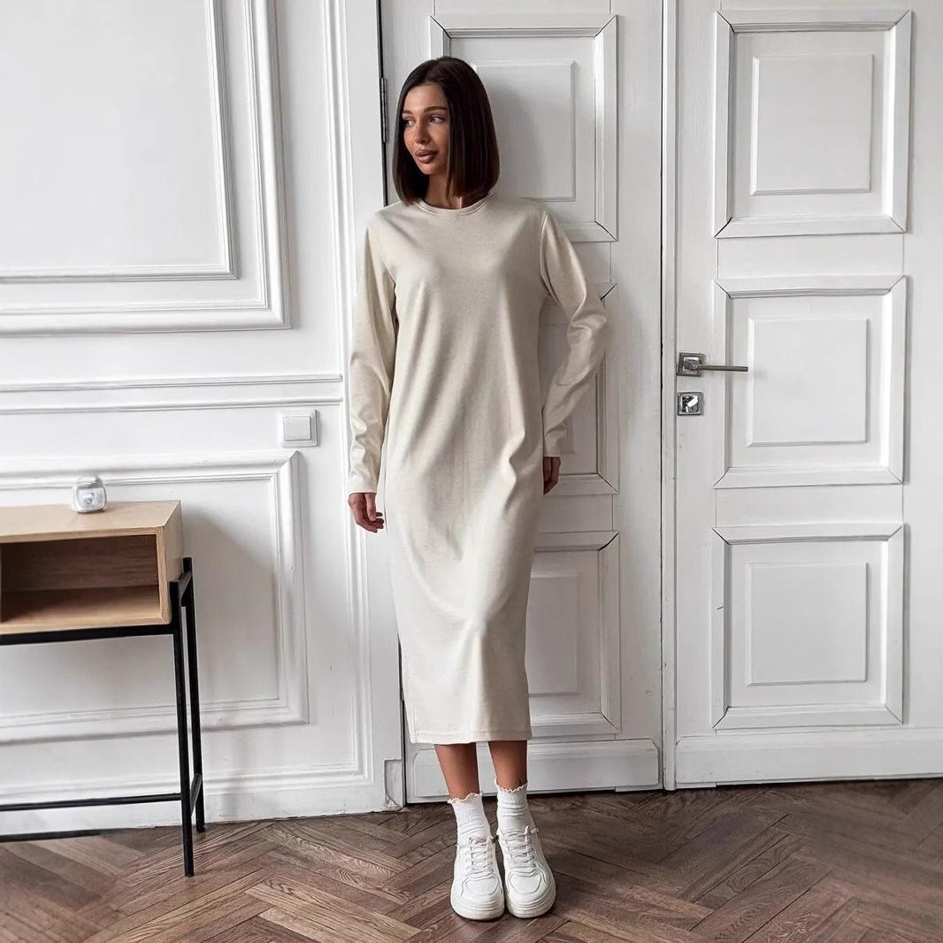 Fashionable Long-sleeved Hip Skirt With Draped Detailing