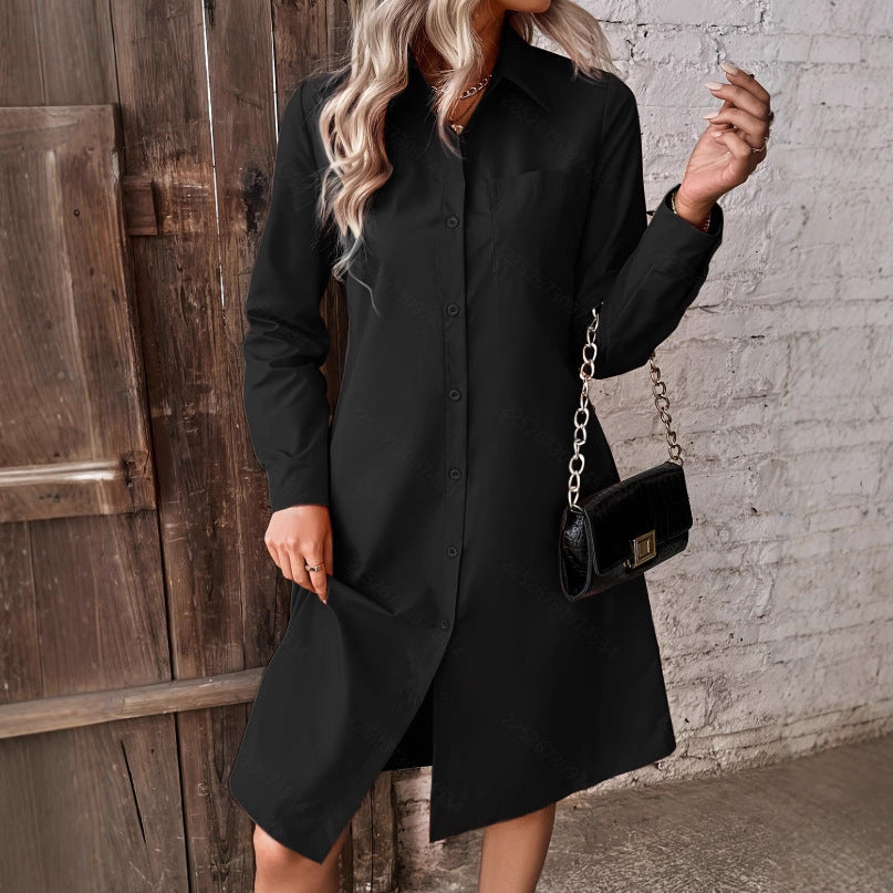 New Drawstring Waist Slimming Lapel Shirt Dress