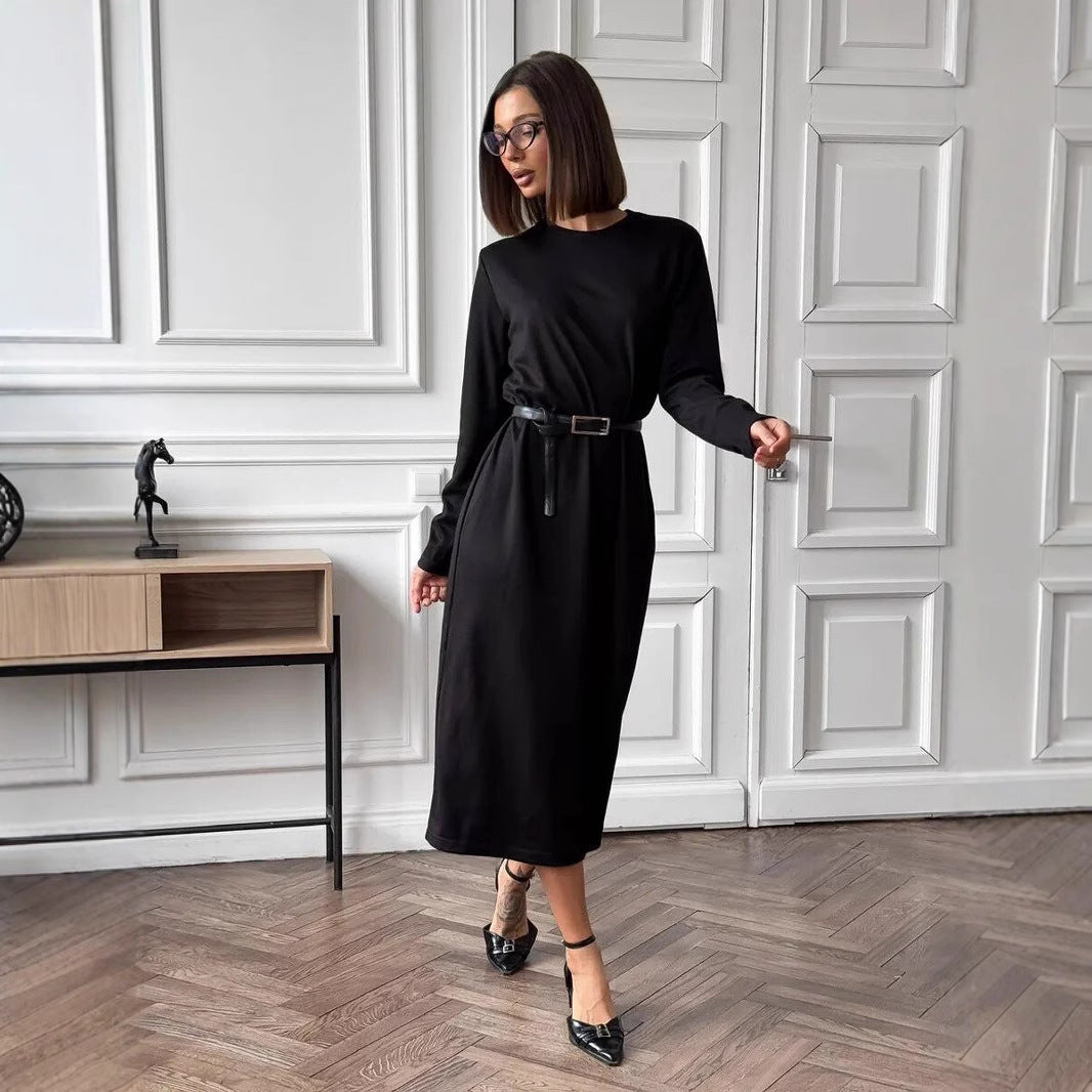 Fashionable Long-sleeved Hip Skirt With Draped Detailing