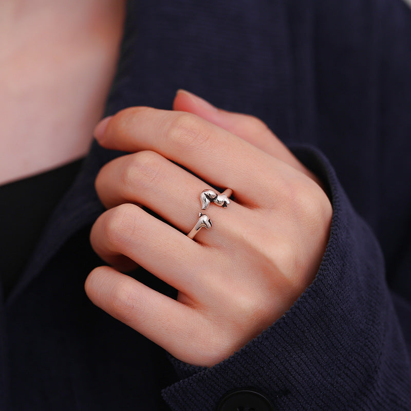 Creative Instagram Style Small  Dachshund Ring For Women With Vintage Craft