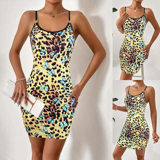 Spring And Summer New Round Neck Sexy Printed Strapless Dress