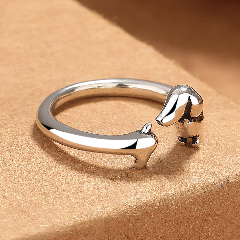 Creative Instagram Style Small  Dachshund Ring For Women With Vintage Craft