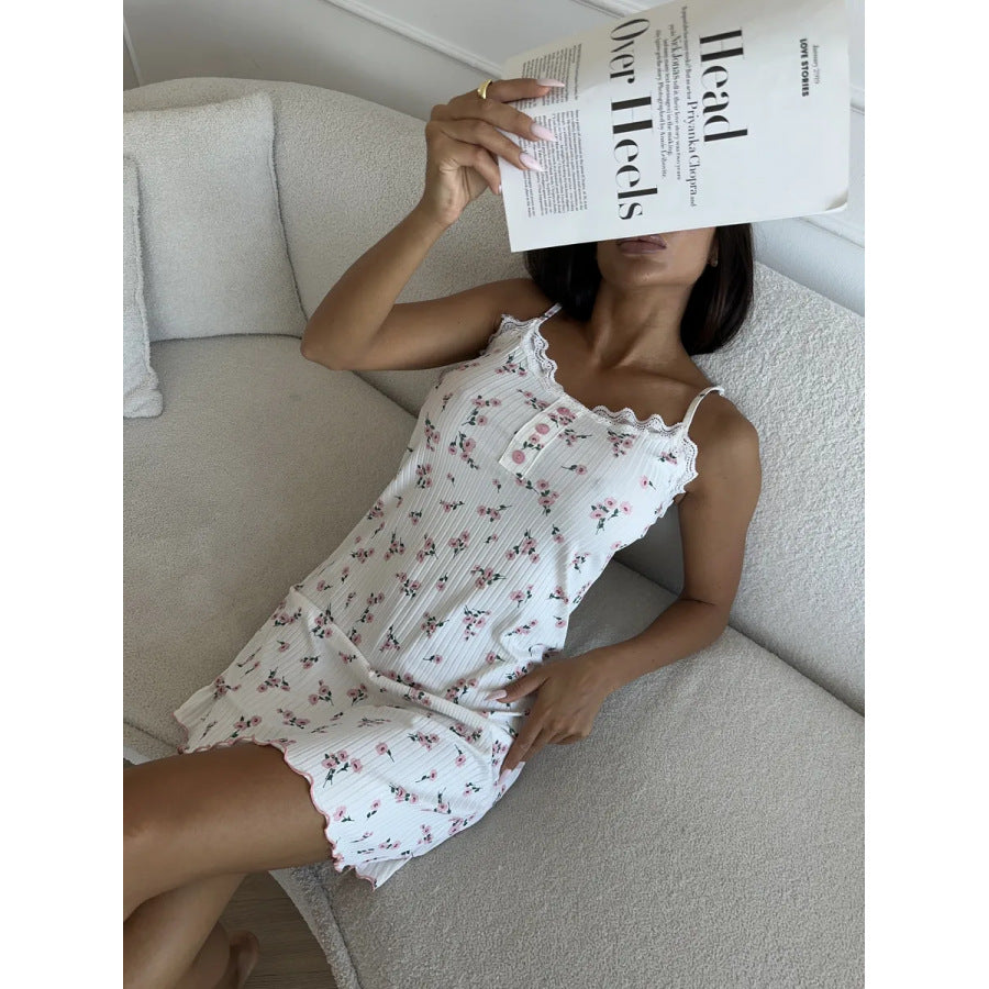 Women's Casual, Loose-fitting, Sweet Floral-print Slip Dress